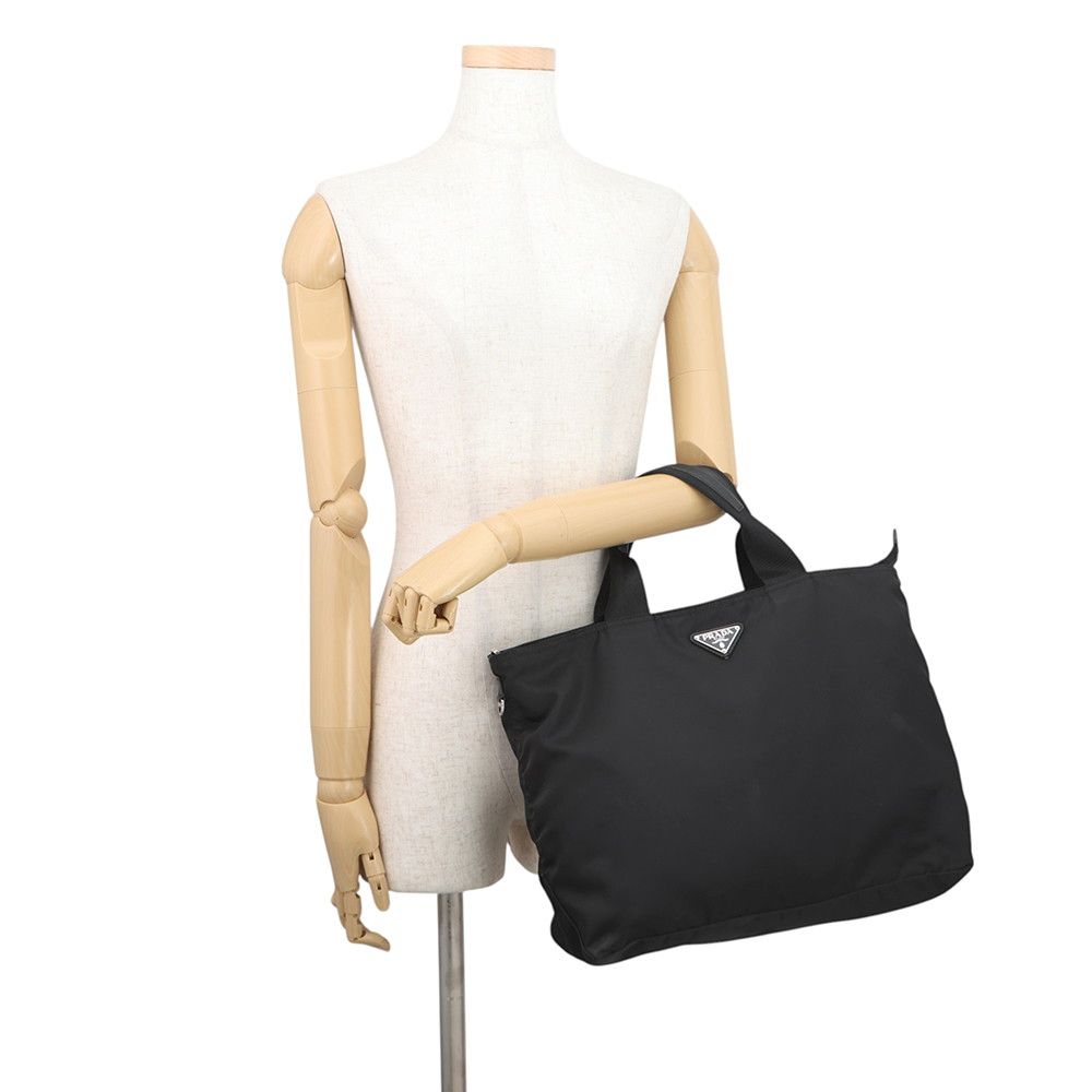 Prada Tote Nylon Triangle Logo 2-Way Shoulder Bag Black — view 4