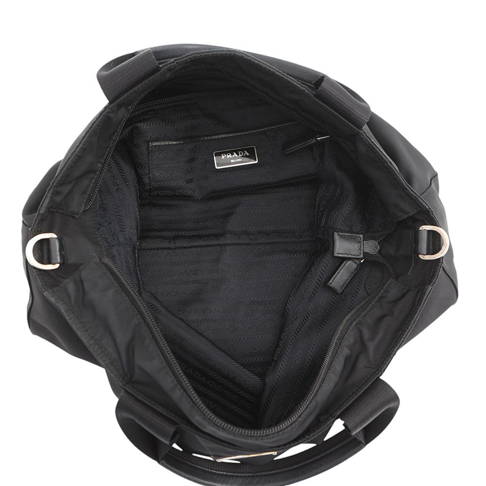 Prada Tote Nylon Triangle Logo 2-Way Shoulder Bag Black — view 6
