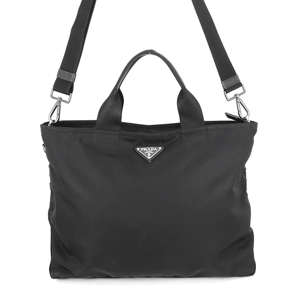 Prada Tote Nylon Triangle Logo 2-Way Shoulder Bag Black