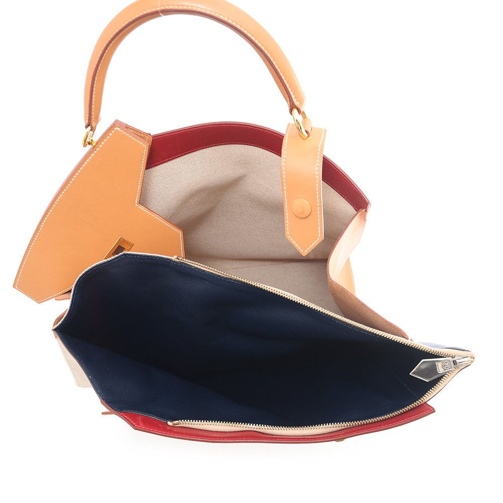 Hermes Handbag Himalaya Natural Rouge Vif Navy Gold Toile Ash Box Calf — view 5