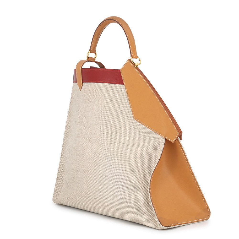 Hermes Handbag Himalaya Natural Rouge Vif Navy Gold Toile Ash Box Calf — view 2