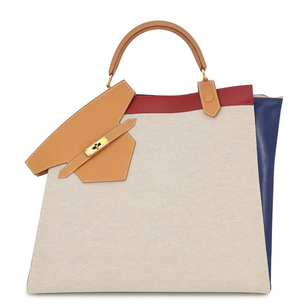 Hermes Handbag Himalaya Natural Rouge Vif Navy Gold Toile Ash Box Calf