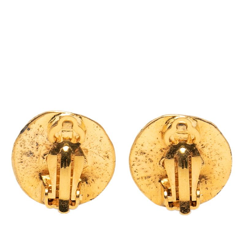 Chanel CC Logo Vintage Round Earrings Gold Plated