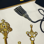 Hermes Scarf Carre 90 Key Pattern les Cles Silk Black White Key Motif