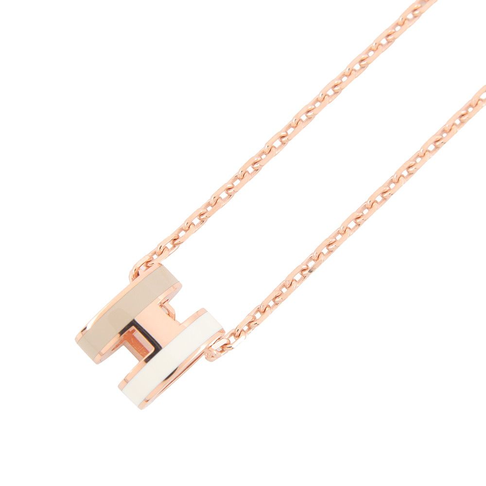 Hermes Necklace Mini Pop Lo Cover le White Brown Glace Pink Gold — view 3