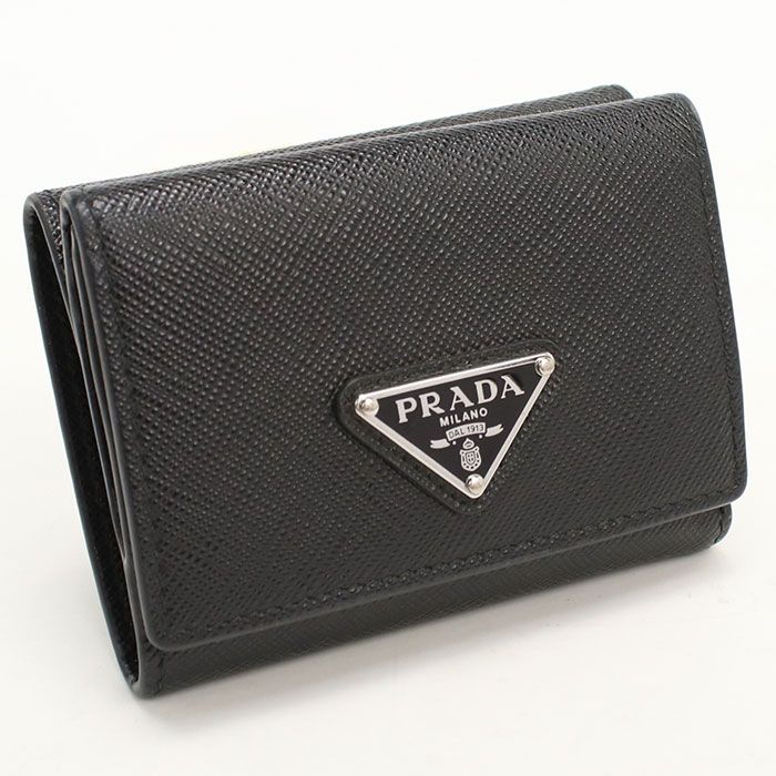 Prada Saffiano Triangle Trifold Wallet Leather