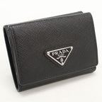 Prada Saffiano Triangle Trifold Wallet Leather
