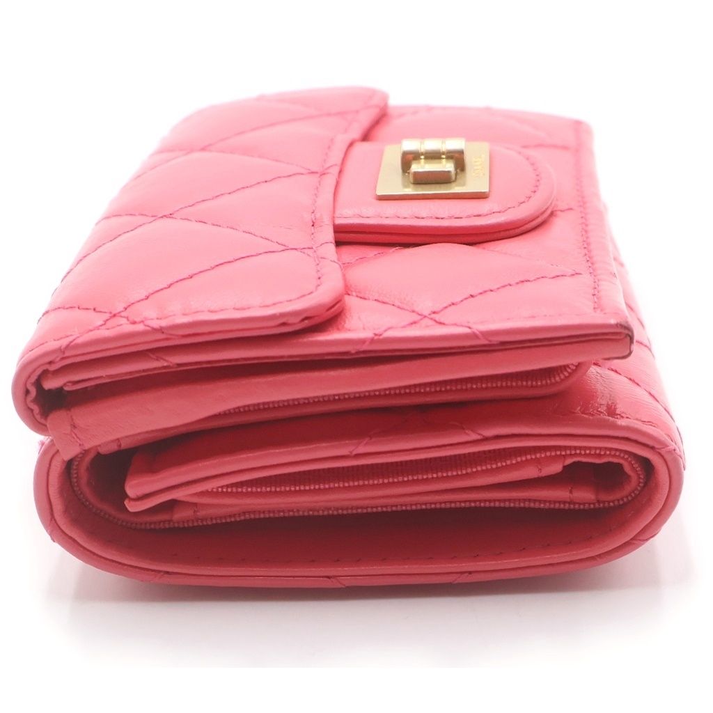 Chanel Quilted 2.55 Small Lambskin Flap Wallet Compact Trifold Pink — view 3