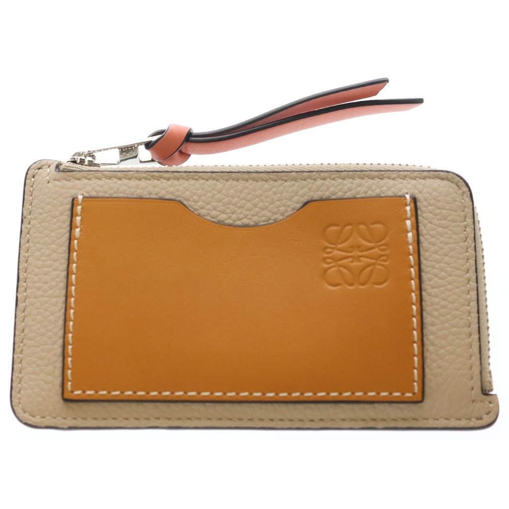 Loewe Anagram Leather Fragment Case Card Coin Bicolor Beige Brown