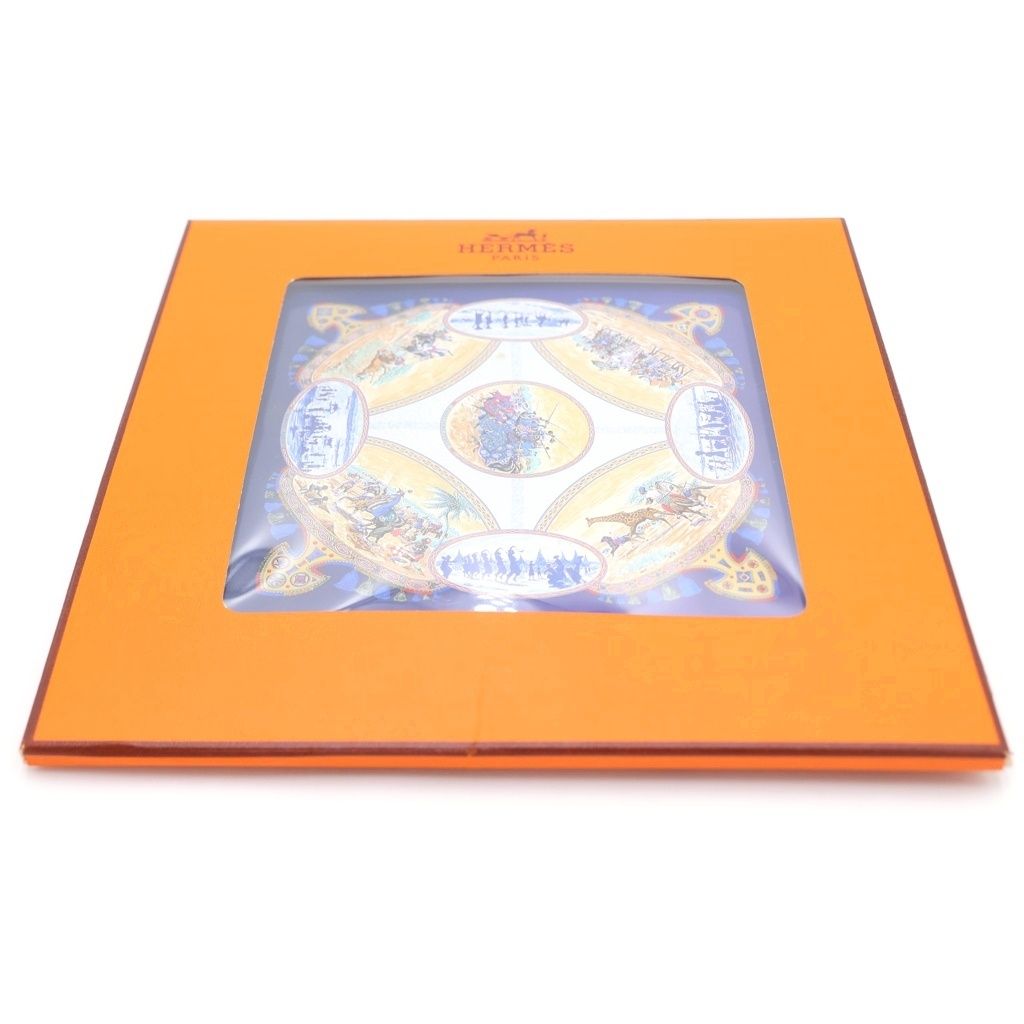 Hermes Carre 90 Cavaliers Peuls Horsemen of the Poule Tribe Silk Scarf Blue — view 6
