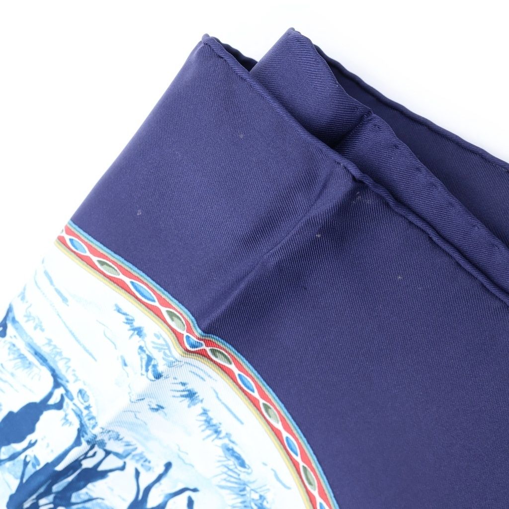 Hermes Carre 90 Cavaliers Peuls Horsemen of the Poule Tribe Silk Scarf Blue — view 5