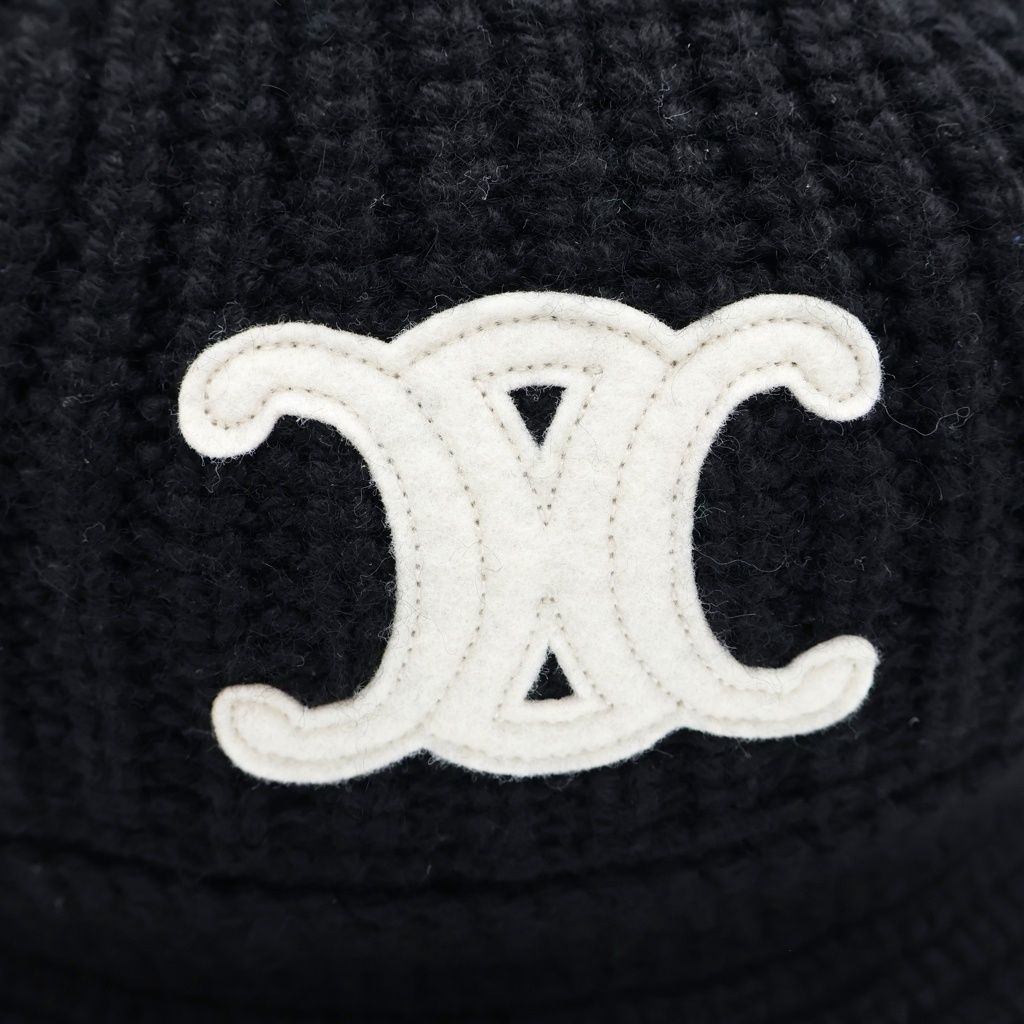 Celine Triomphe Cashmere Crochet Bucket Hat Black — view 5