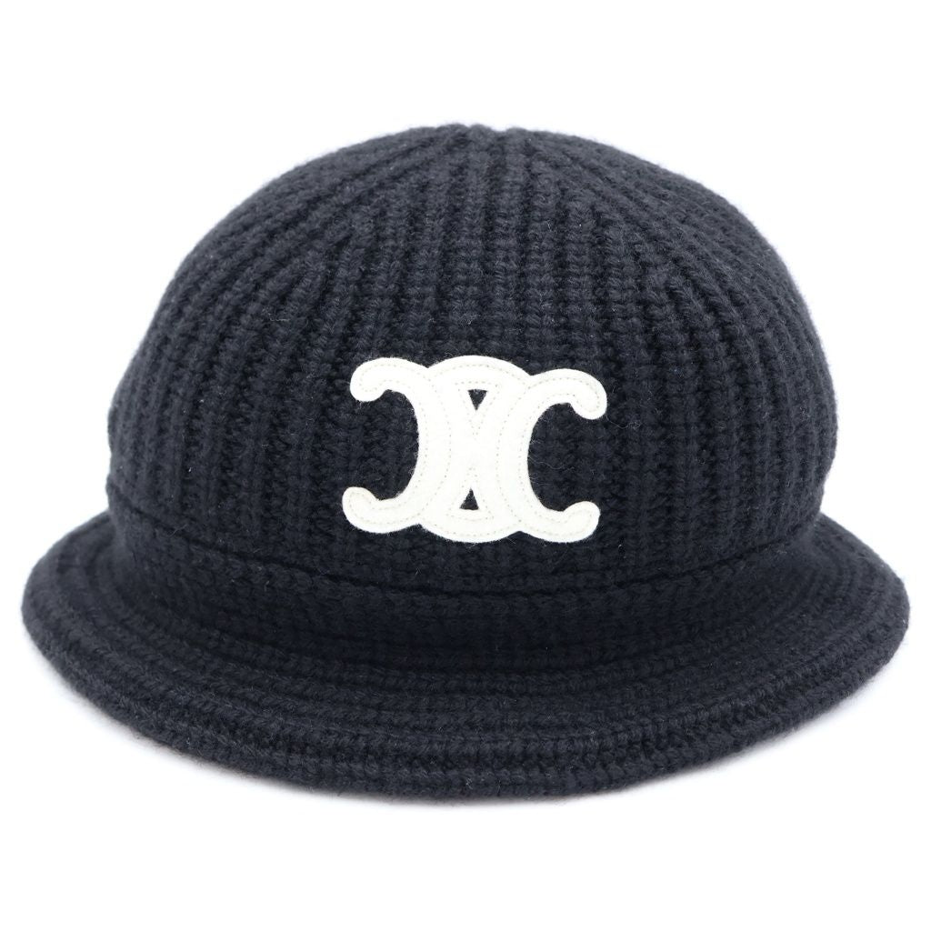 Celine Triomphe Cashmere Crochet Bucket Hat Black — view 4