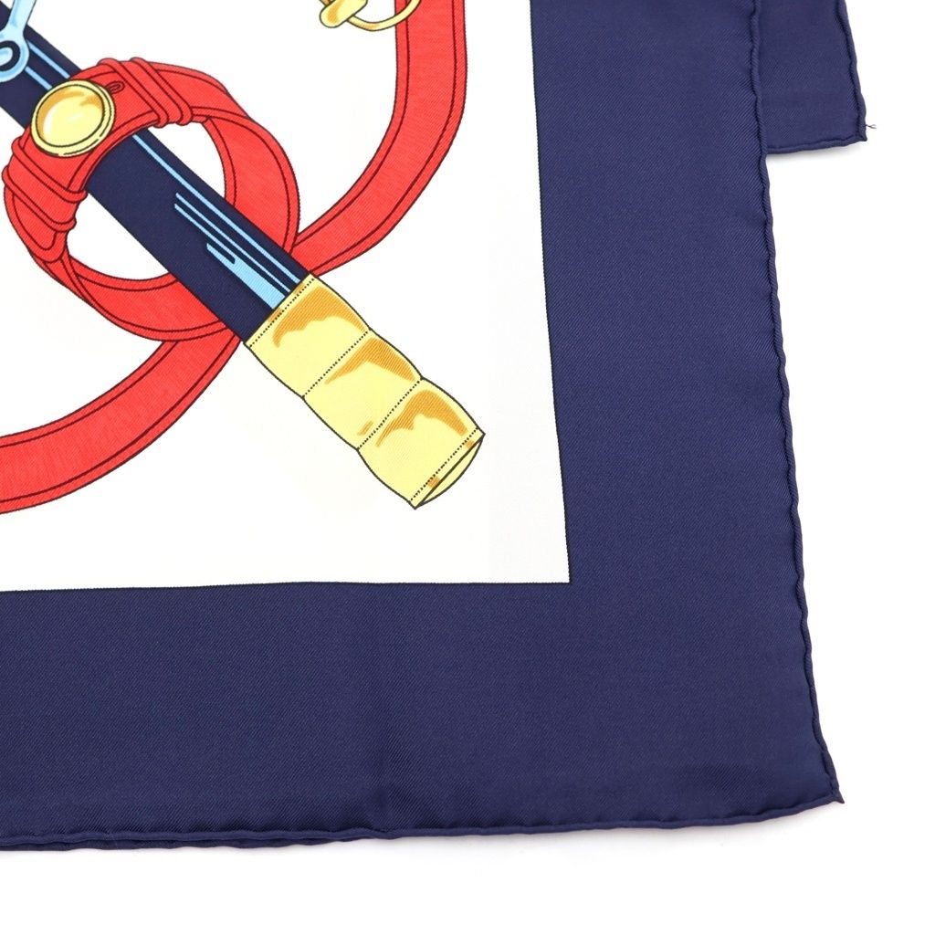 Hermes Carre 90 Eperon D'or Yellow Gold Spurs Silk Scarf Navy White — view 2