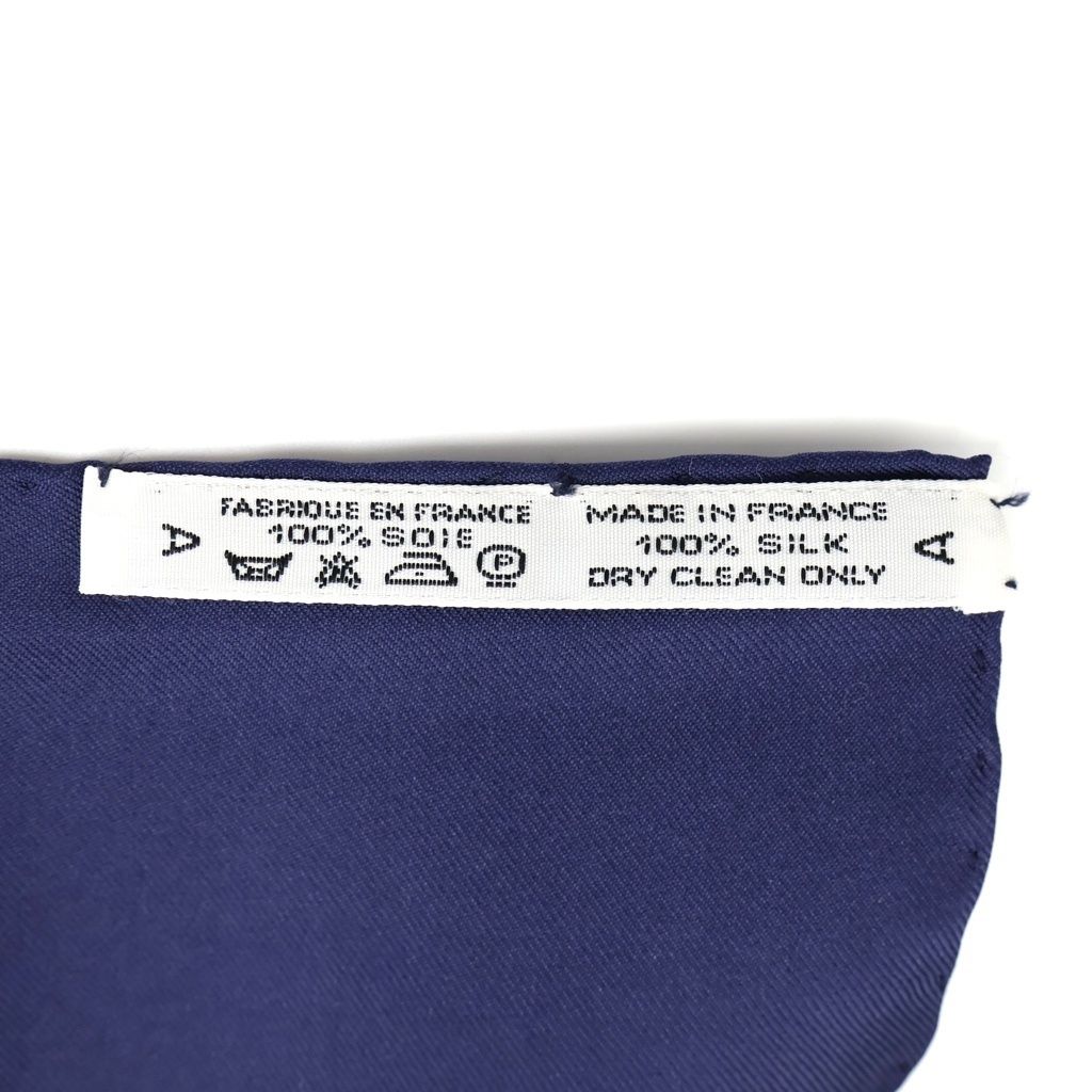 Hermes Carre 90 Eperon D'or Yellow Gold Spurs Silk Scarf Navy White — view 6