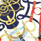 Hermes Carre 90 Eperon D'or Yellow Gold Spurs Silk Scarf Navy White — view 3