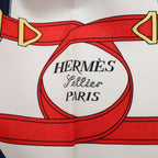 Hermes Carre 90 Eperon D'or Yellow Gold Spurs Silk Scarf Navy White — view 4