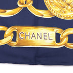 Chanel Cambon Line Chain Belt Pattern Vintage Silk Scarf Navy Gold — view 2