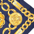 Chanel Cambon Line Chain Belt Pattern Vintage Silk Scarf Navy Gold — view 4