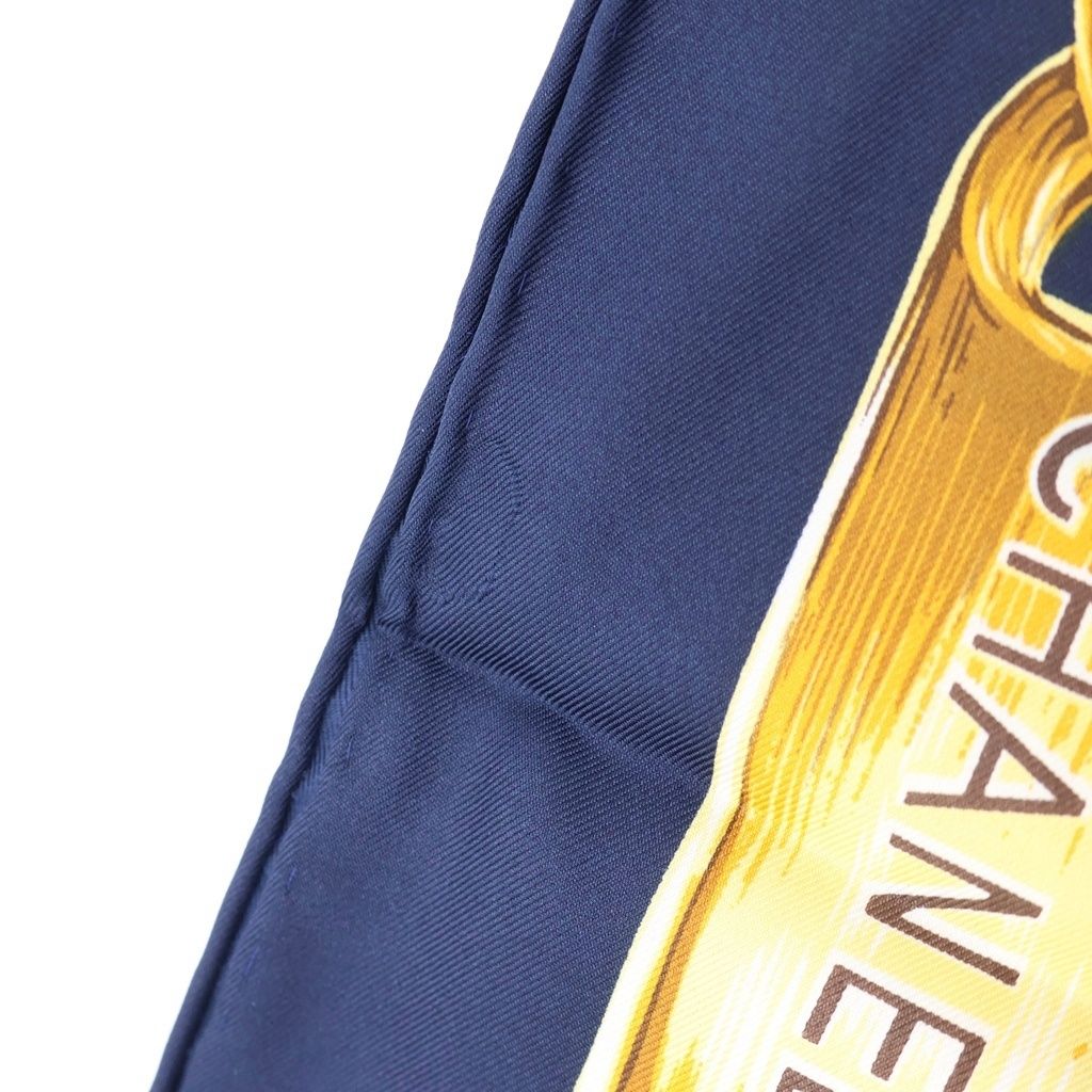 Chanel Cambon Line Chain Belt Pattern Vintage Silk Scarf Navy Gold — view 5