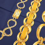 Chanel Cambon Line Chain Belt Pattern Vintage Silk Scarf Navy Gold — view 3