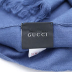 Gucci GG All Over Pattern Wool Silk Fringe Shawl Scarf Blue — view 6