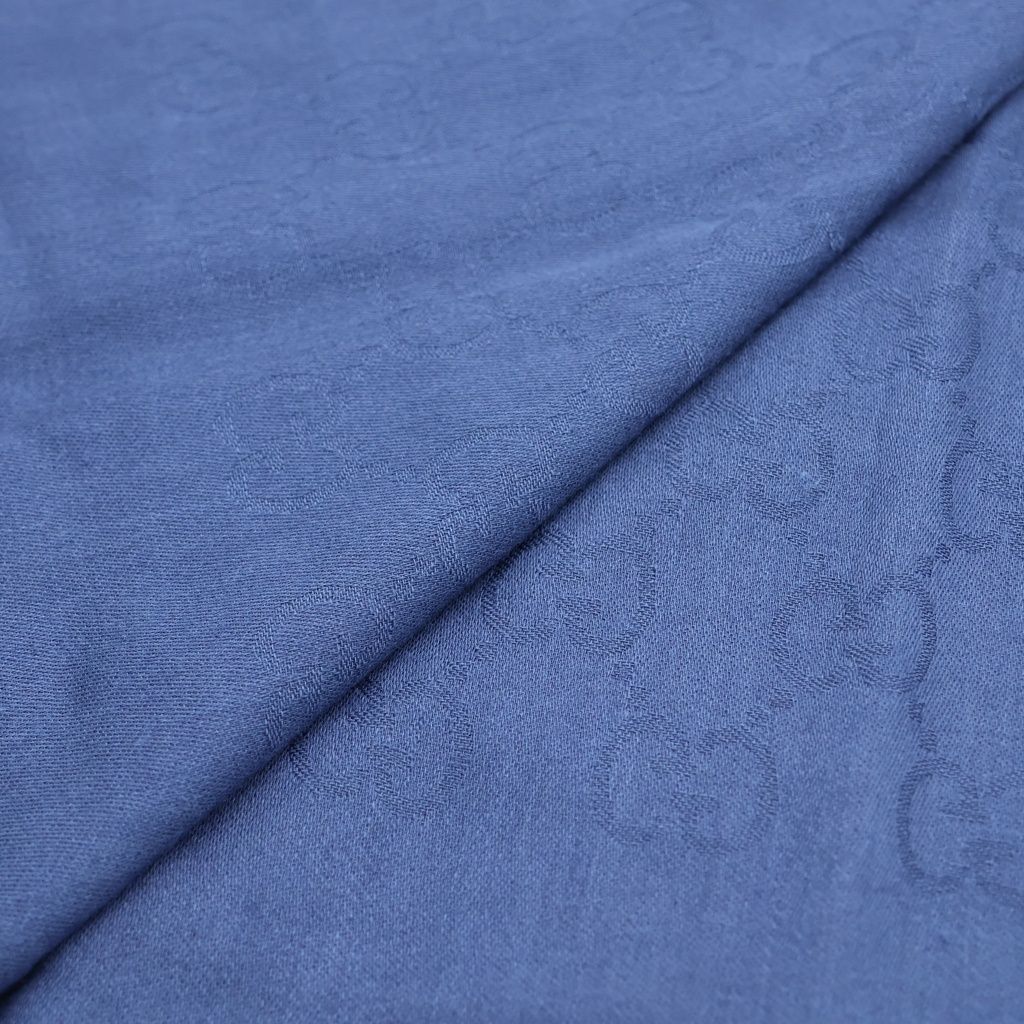 Gucci GG All Over Pattern Wool Silk Fringe Shawl Scarf Blue — view 4