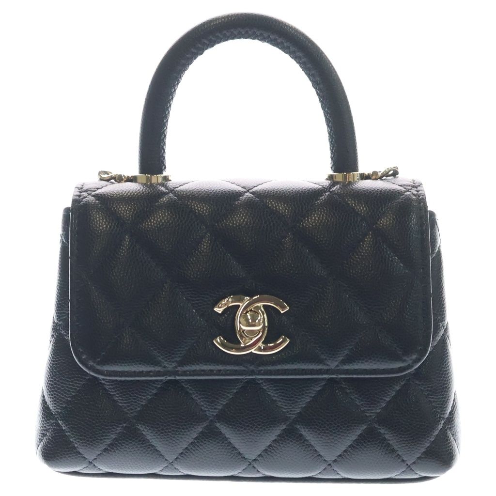 Chanel Coco Handle Xxs 2-Way Chain Shoulder Bag Black Caviar Leather Gold