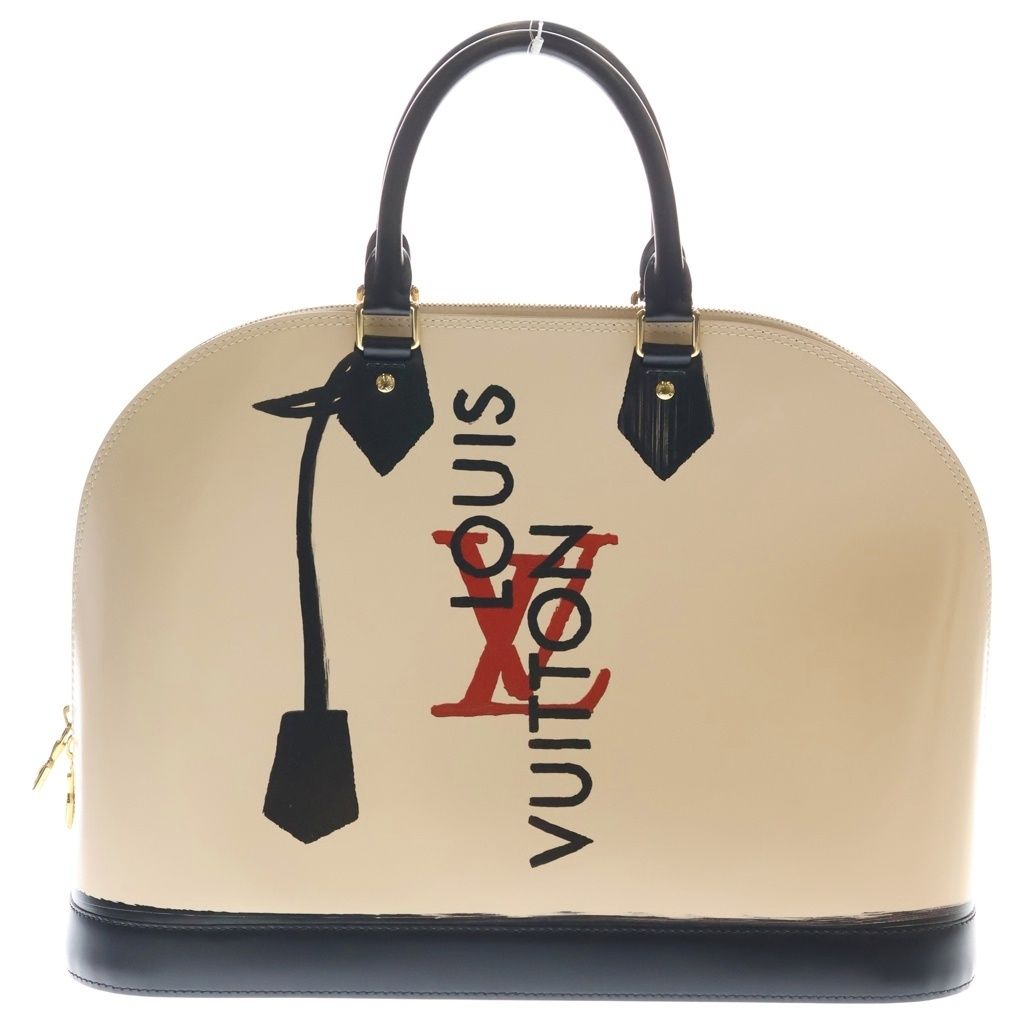 Louis Vuitton Alma GM Trompoille Handbag Light Pink Black Leather Gold