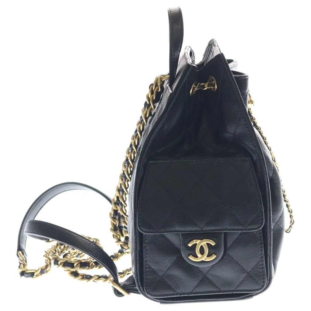 Chanel 25 Caviar Leather Backpack Gold Black Plate — view 3