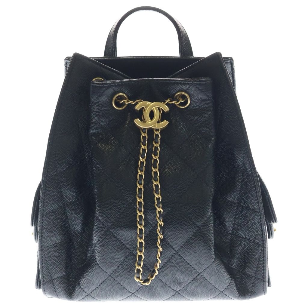 Chanel 25 Caviar Leather Backpack Gold Black Plate