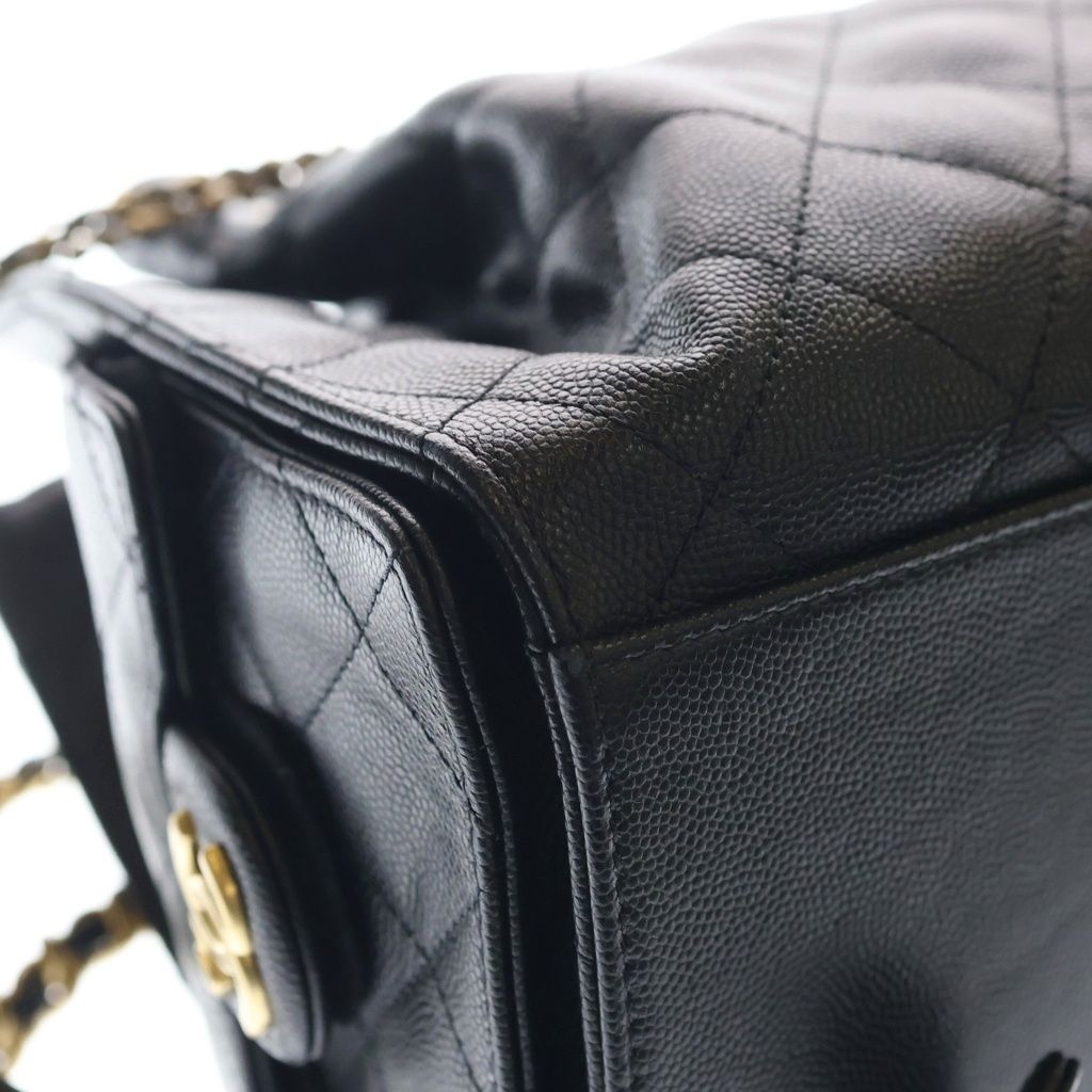 Chanel 25 Caviar Leather Backpack Gold Black Plate — view 5