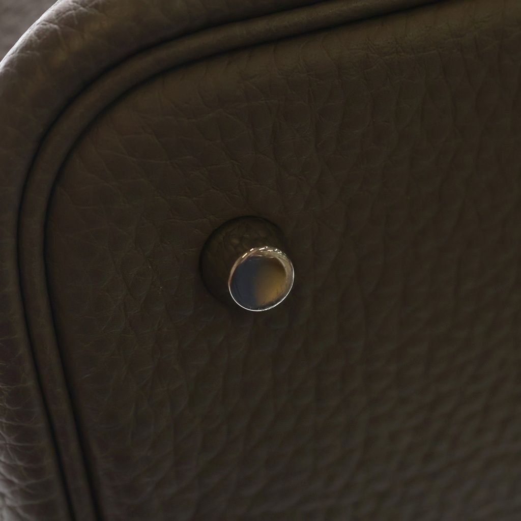 Hermes Picotin Lock MM Taurillon Clemence Silver Handbag Etoupe — view 6