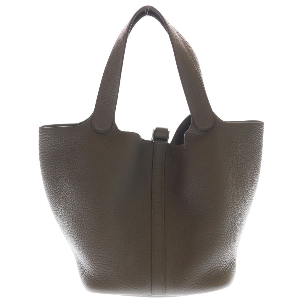 Hermes Picotin Lock MM Taurillon Clemence Silver Handbag Etoupe — view 2