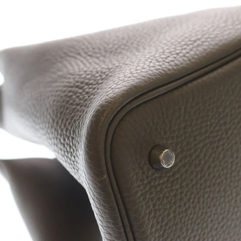 Hermes Picotin Lock MM Taurillon Clemence Silver Handbag Etoupe — view 5