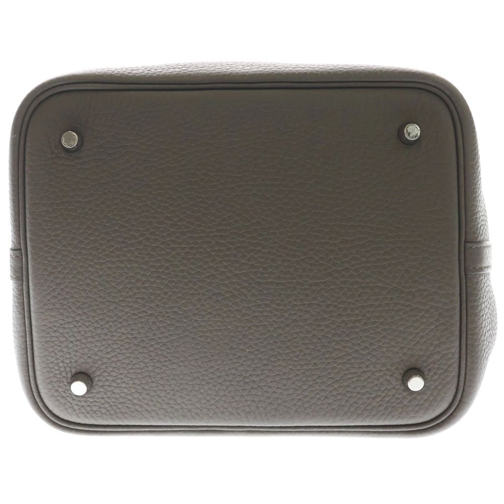 Hermes Picotin Lock MM Taurillon Clemence Silver Handbag Etoupe — view 4