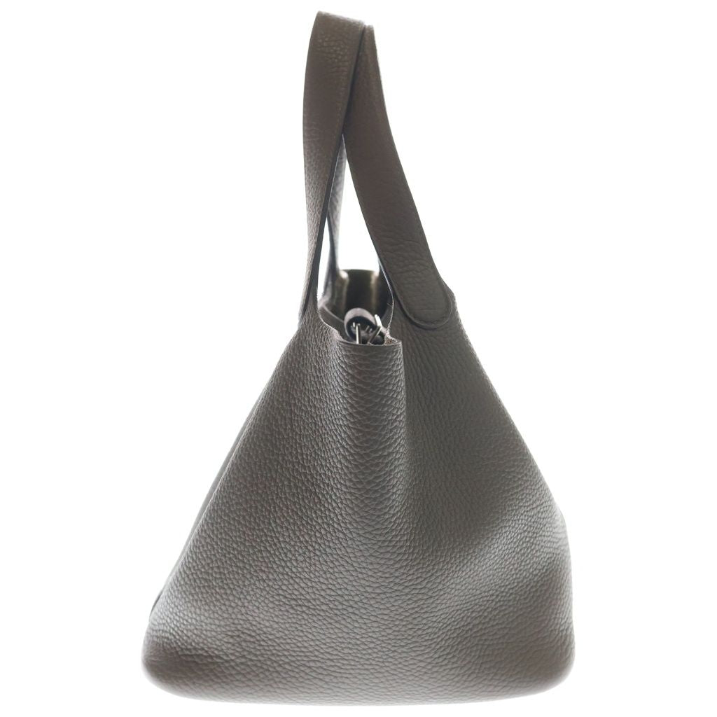 Hermes Picotin Lock MM Taurillon Clemence Silver Handbag Etoupe — view 3