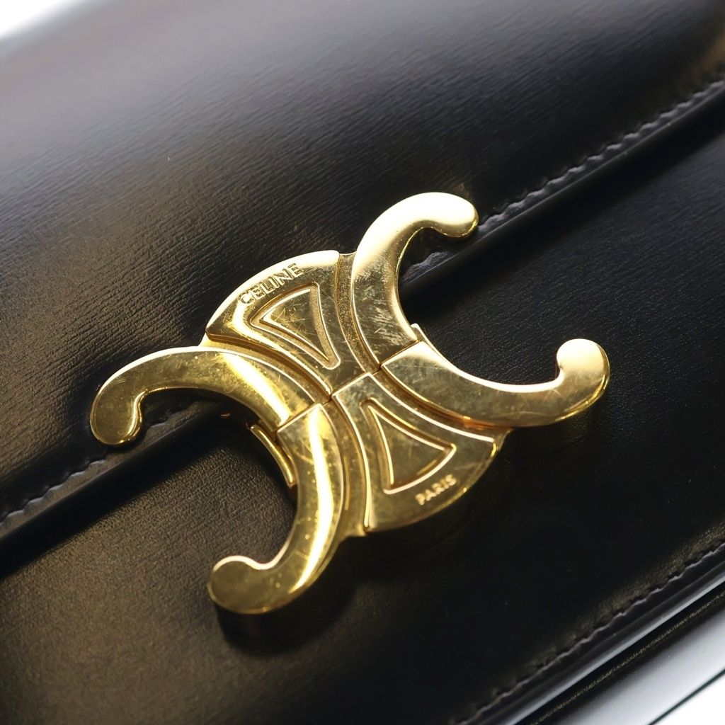 Celine Teen Triomphe Shoulder Bag Black Shiny Calfskin Gold — view 6