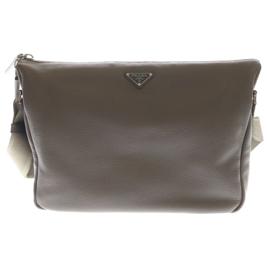 Prada Vitello Daino Shoulder Bag Gray Leather Silver