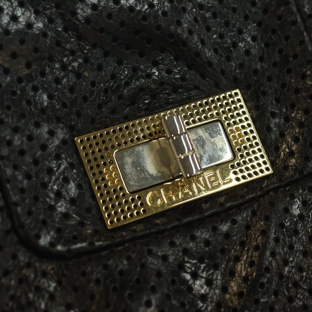 Chanel 2.55 Perforated Chain Shoulder Bag Leather Black — view 6