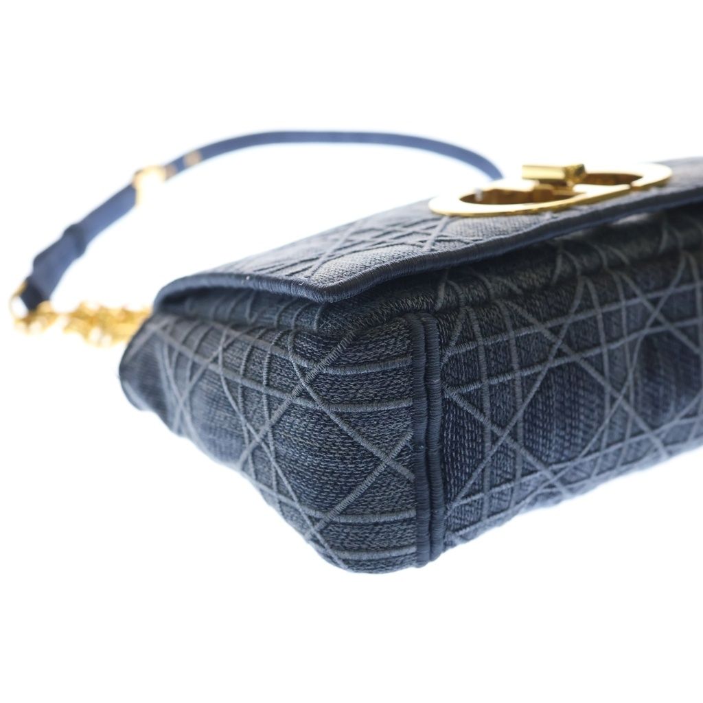 Dior Cannage Caro Denim Chain Shoulder Bag Gold Indigo — view 5