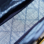 Dior Cannage Caro Denim Chain Shoulder Bag Gold Indigo — view 7
