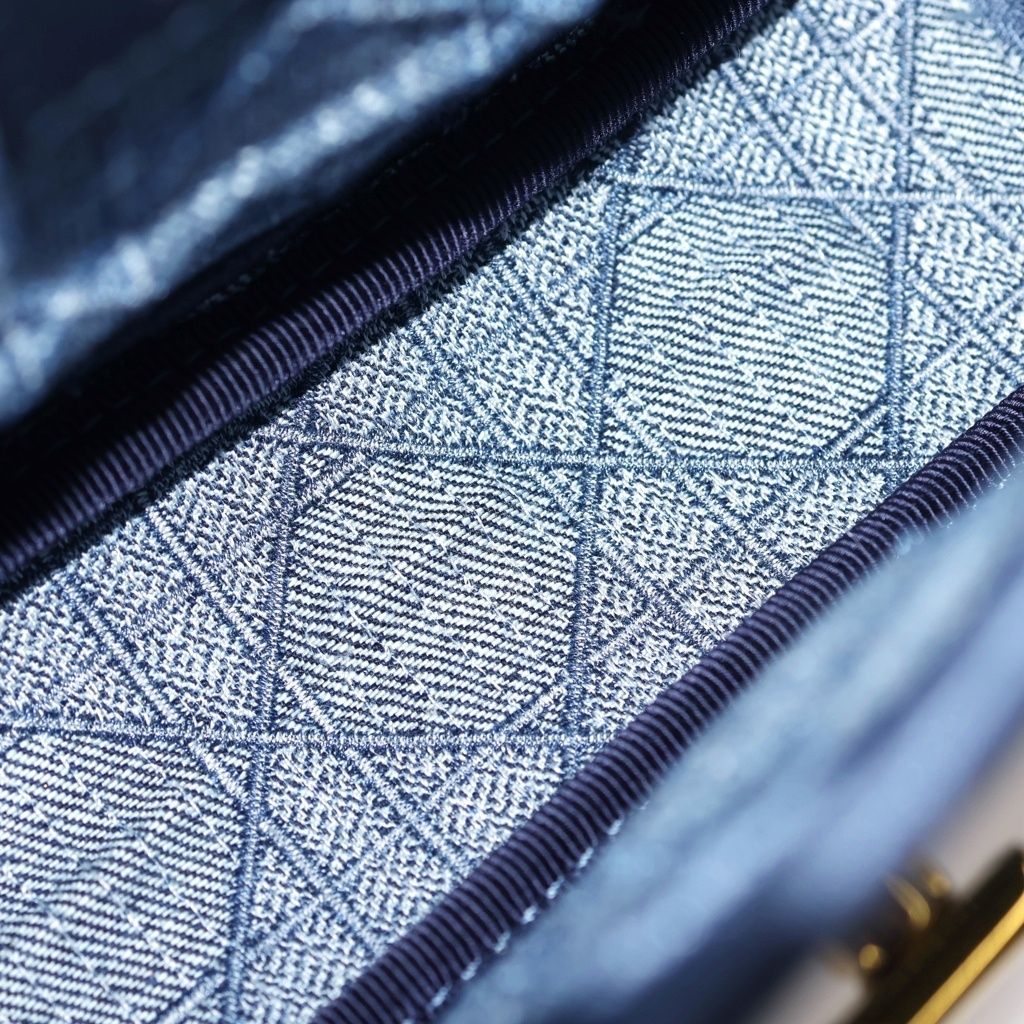 Dior Cannage Caro Denim Chain Shoulder Bag Gold Indigo — view 7
