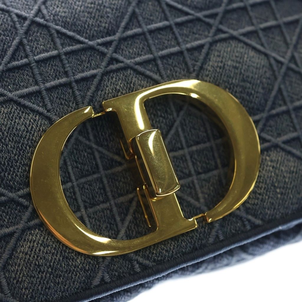 Dior Cannage Caro Denim Chain Shoulder Bag Gold Indigo — view 6