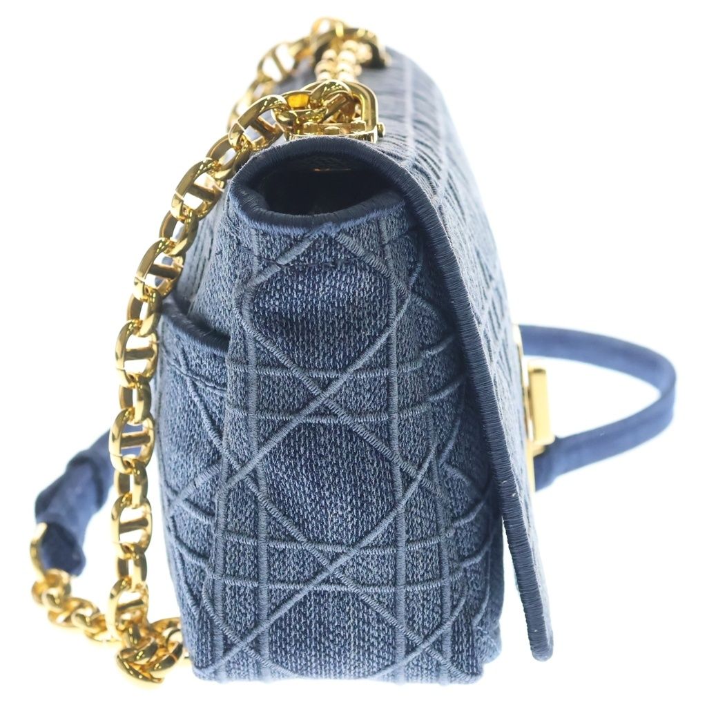 Dior Cannage Caro Denim Chain Shoulder Bag Gold Indigo — view 3