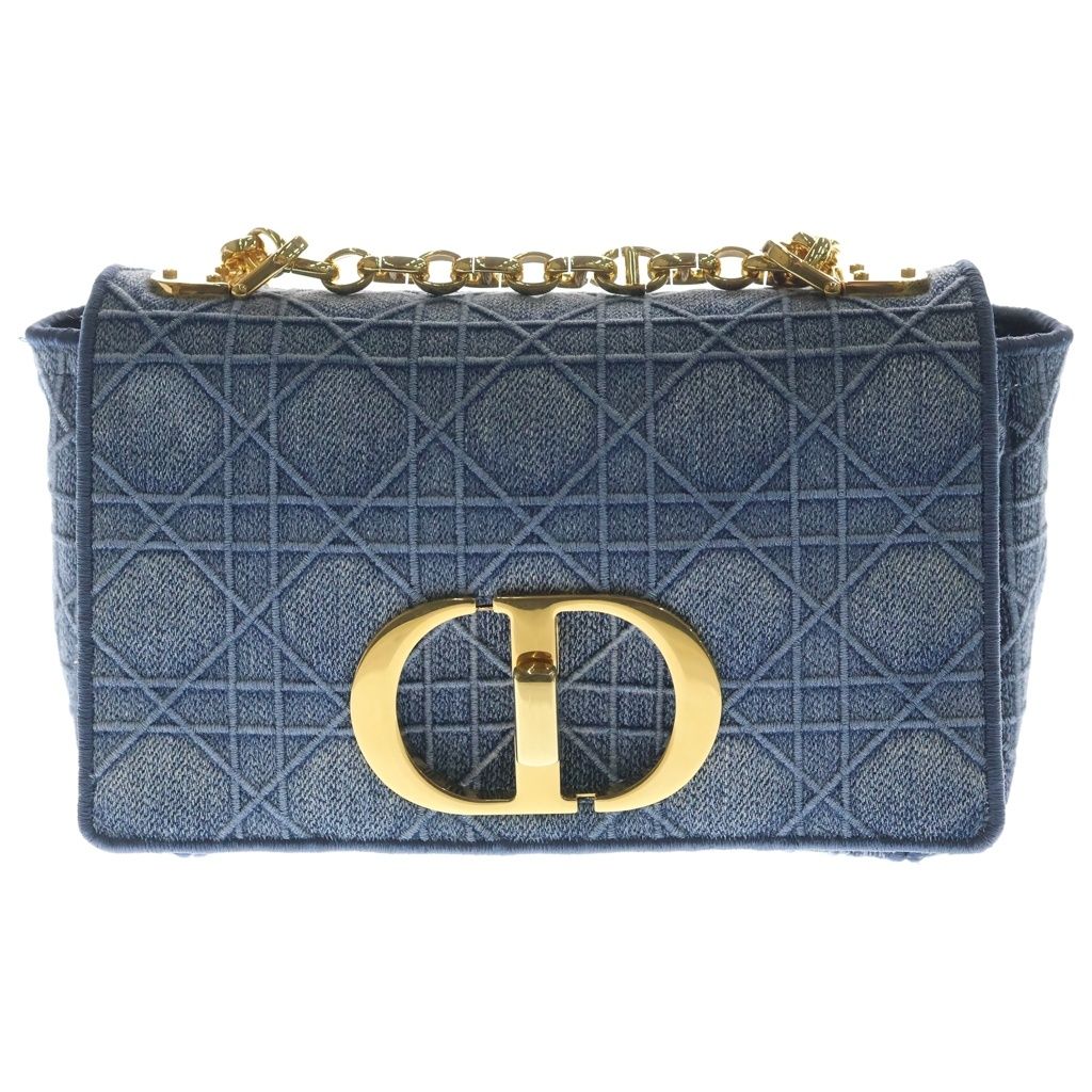 Dior Cannage Caro Denim Chain Shoulder Bag Gold Indigo