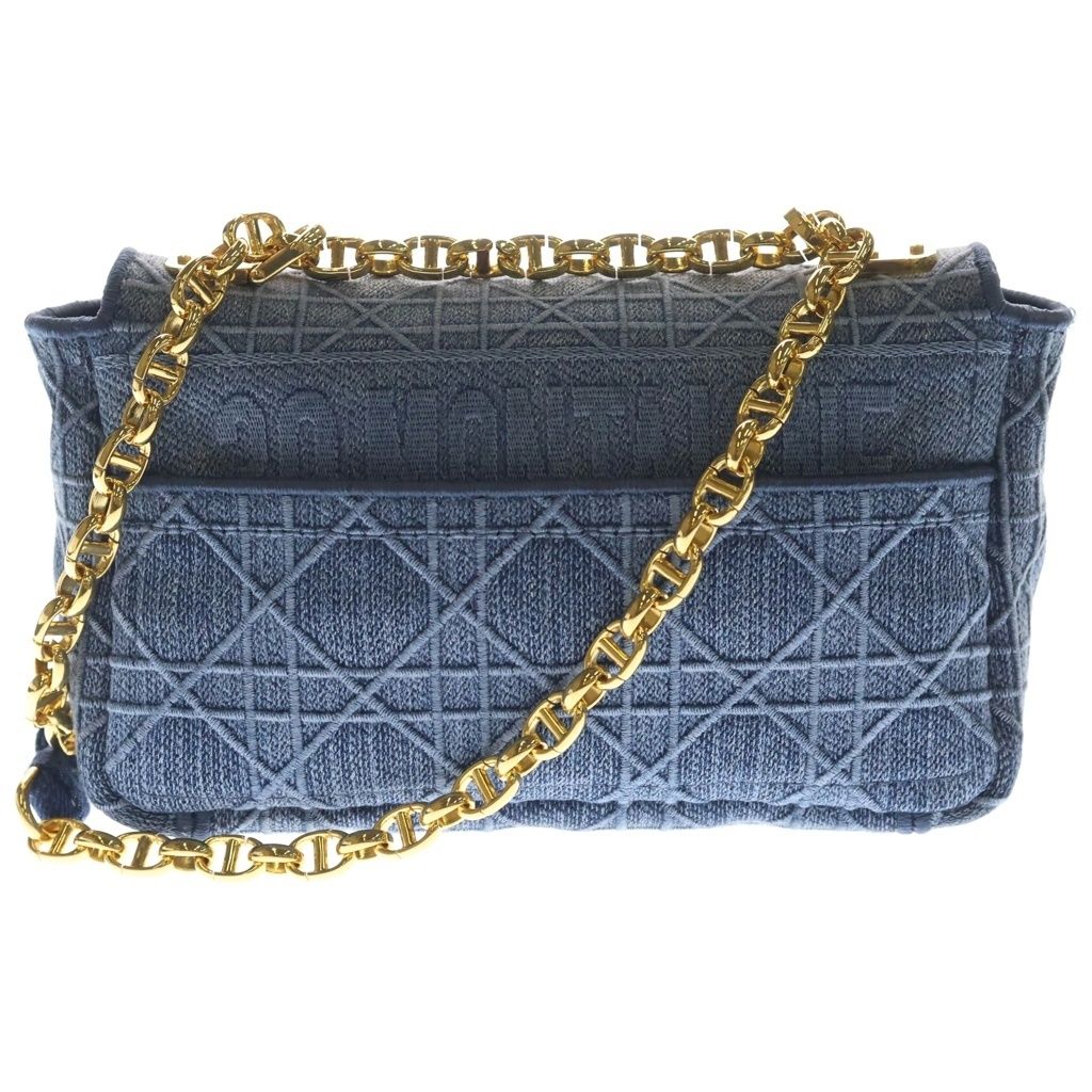 Dior Cannage Caro Denim Chain Shoulder Bag Gold Indigo — view 2