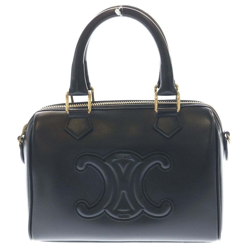 Celine Cuir Triomphe 2-Way Shoulder Bag Black Leather Gold