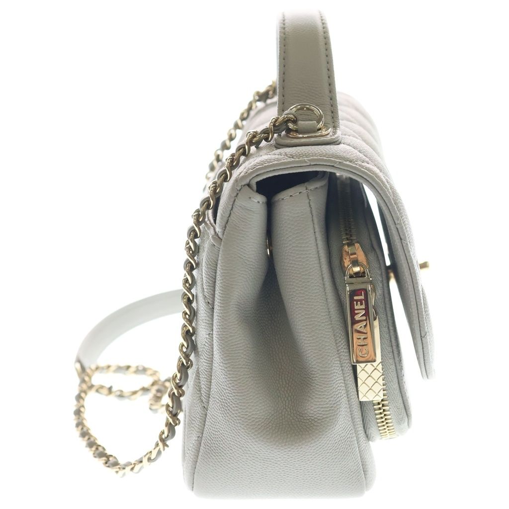 Chanel Quilted CC Logo Affinity 2-Way Chain Shoulder Bag Gray Jucavia Skin Gold — view 3