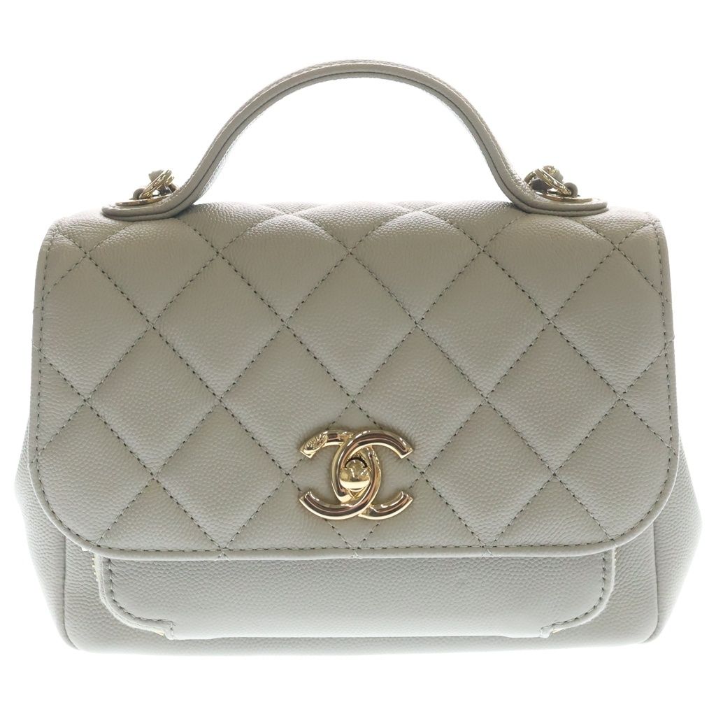 Chanel Quilted CC Logo Affinity 2-Way Chain Shoulder Bag Gray Jucavia Skin Gold